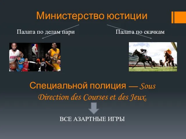 Министерство юстиции Палата по делам пари Палата по скачкам ВСЕ АЗАРТНЫЕ ИГРЫ