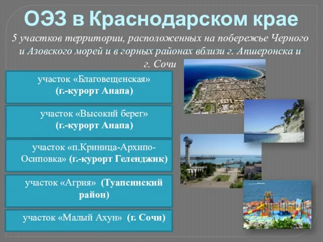 ОЭЗ в Краснодарском крае 5 участков территории, расположенных на побережье Черного и