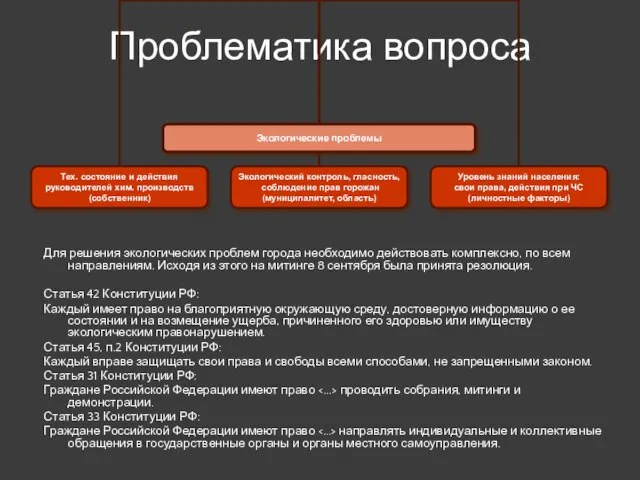 Проблематика вопроса Для решения экологических проблем города необходимо действовать комплексно, по всем