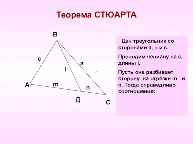 Теорема СТЮАРТА А В n с l а m С Д Дан