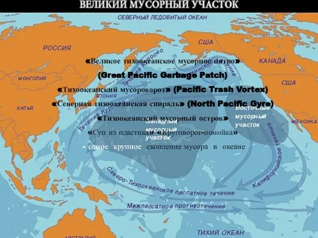 «Великое тихоокеанское мусорное пятно» (Great Pacific Garbage Patch) «Тихоокеанский мусороворот» (Pacific Trash