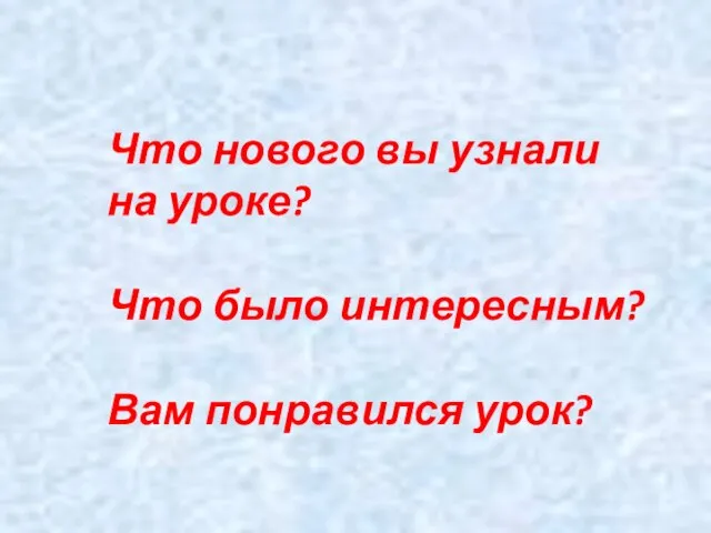 Что нового вы узнали на уроке? Что было интересным? Вам понравился урок?