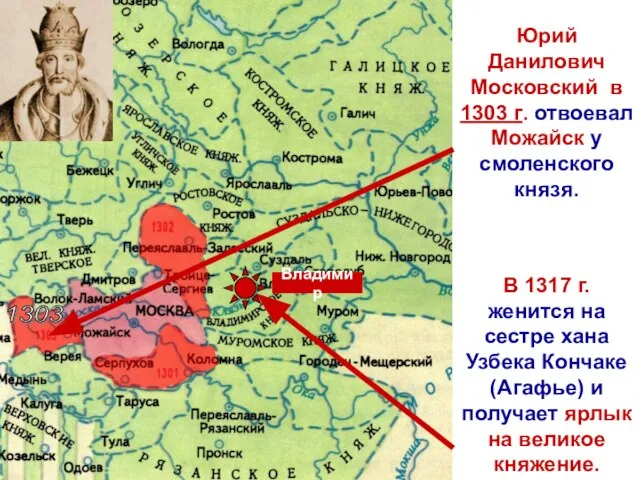 Юрий Данилович Московский в 1303 г. отвоевал Можайск у смоленского князя. 1303