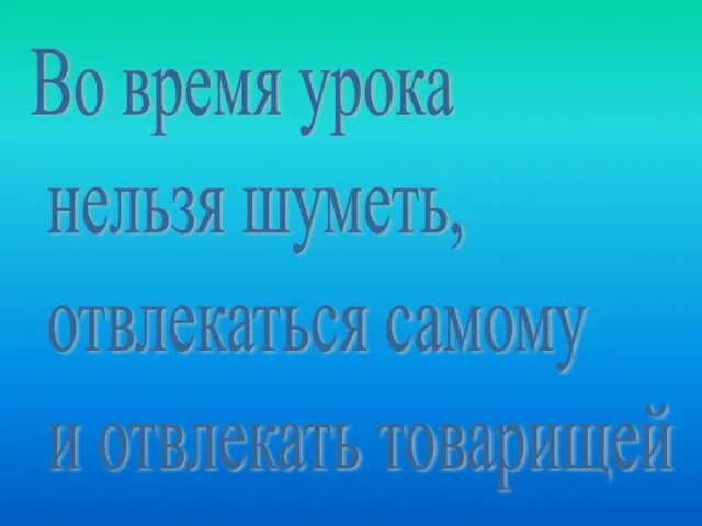 Во время урока нельзя шуметь, отвлекаться самому и отвлекать товарищей