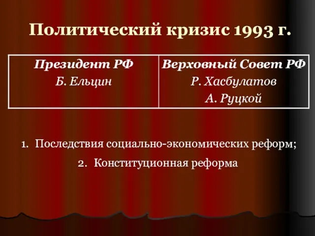 Политический кризис 1993 г. Последствия социально-экономических реформ; Конституционная реформа