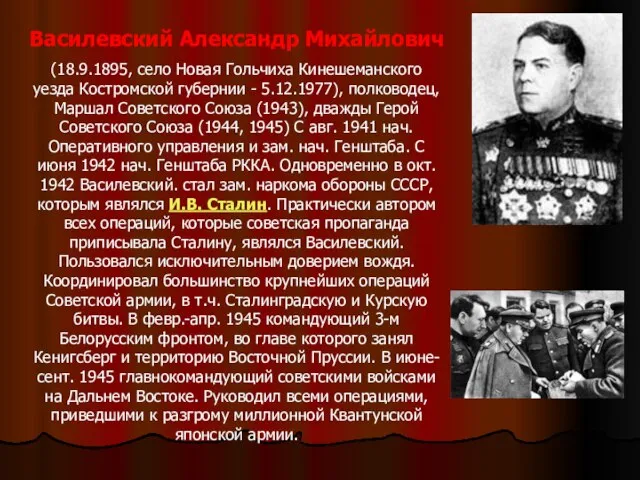 Василевский Александр Михайлович (18.9.1895, село Новая Гольчиха Кинешеманского уезда Костромской губернии -