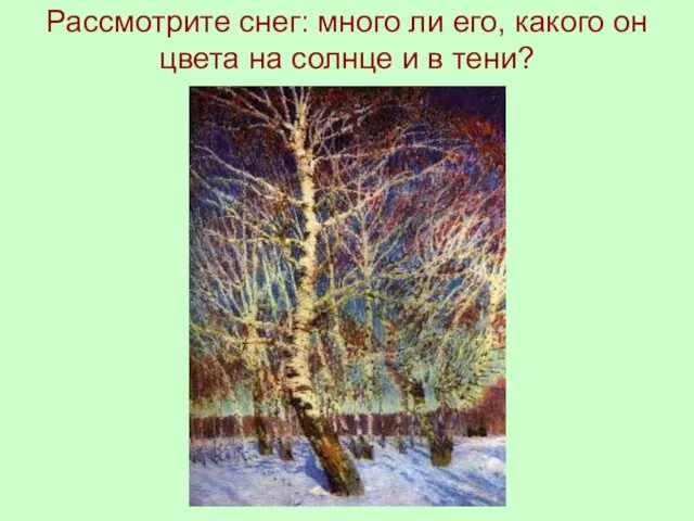 Рассмотрите снег: много ли его, какого он цвета на солнце и в тени?