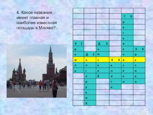 4. Какое название имеет главная и наиболее известная площадь в Москве?
