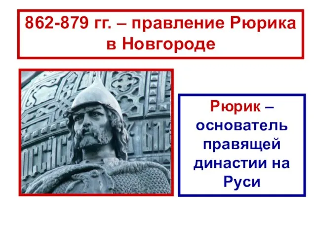 862-879 гг. – правление Рюрика в Новгороде Рюрик – основатель правящей династии на Руси
