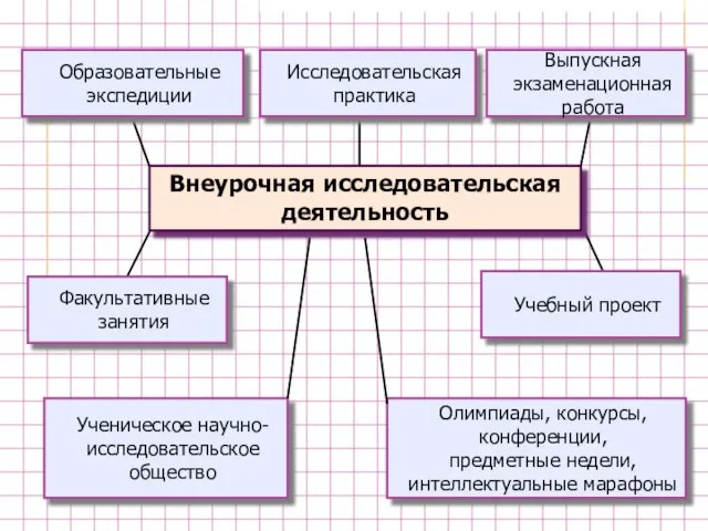 Внеурочная исследовательская деятельность Образовательные экспедиции Ученическое научно-исследовательское общество Учебный проект Выпускная экзаменационная