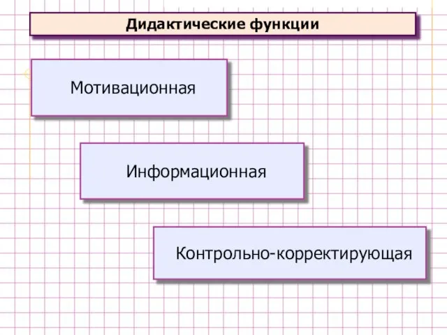 Дидактические функции Мотивационная Информационная Контрольно-корректирующая