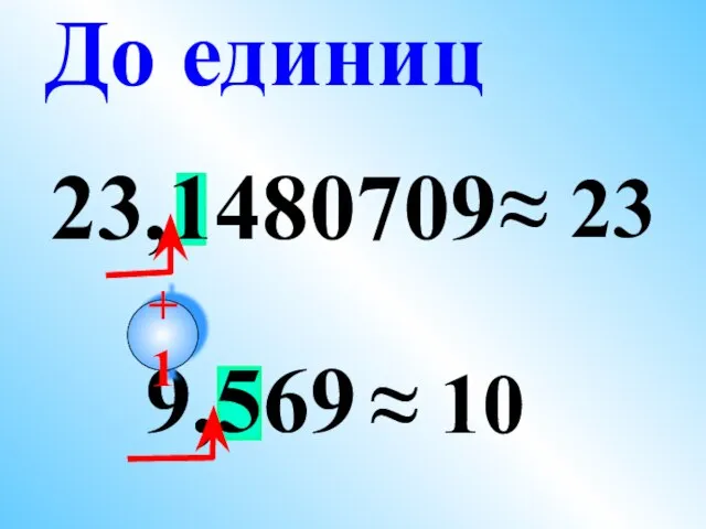 23,1480709 ≈ 23 9,569 ≈ 10 До единиц +1