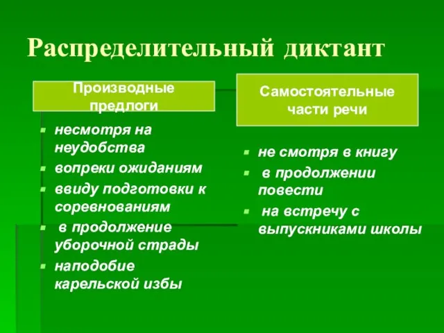 Распределительный диктант не смотря в книгу в продолжении повести на встречу с