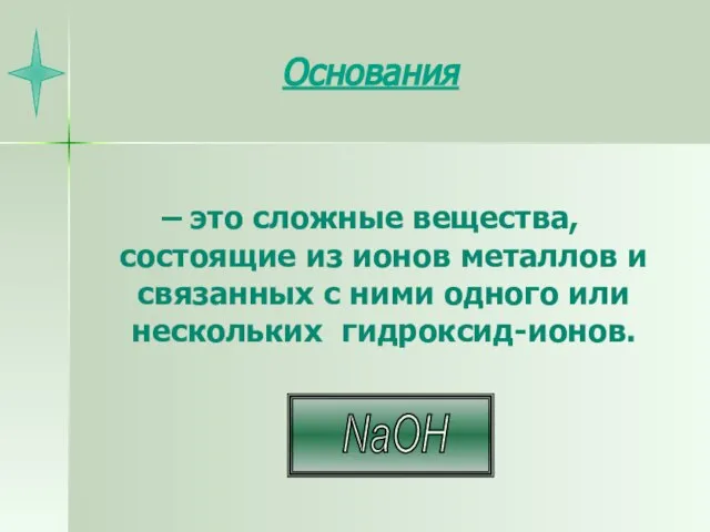 Основания – это сложные вещества, состоящие из ионов металлов и связанных с