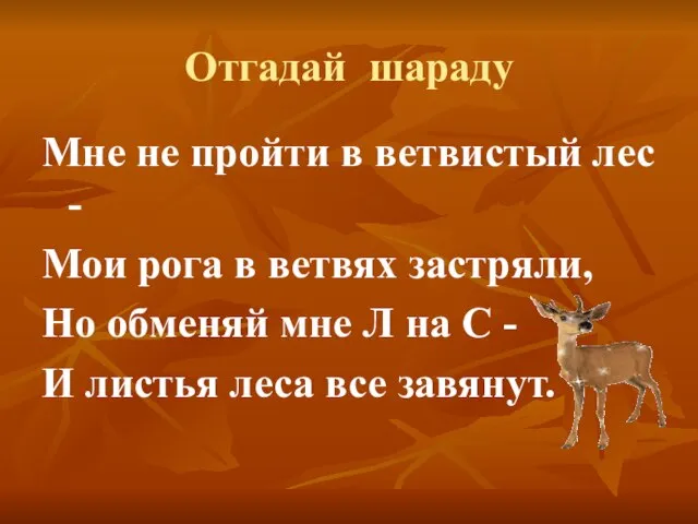 Отгадай шараду Мне не пройти в ветвистый лес - Мои рога в