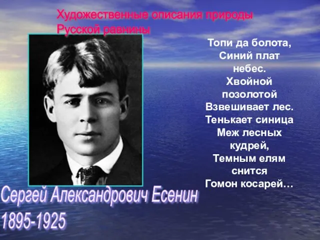 Сергей Александрович Есенин 1895-1925 Топи да болота, Синий плат небес. Хвойной позолотой