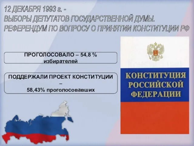 12 ДЕКАБРЯ 1993 г. - ВЫБОРЫ ДЕПУТАТОВ ГОСУДАРСТВЕННОЙ ДУМЫ. РЕФЕРЕНДУМ ПО ВОПРОСУ