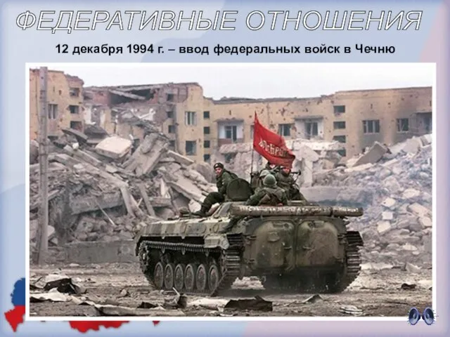 12 декабря 1994 г. – ввод федеральных войск в Чечню ФЕДЕРАТИВНЫЕ ОТНОШЕНИЯ