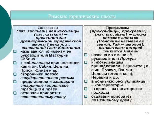 Римские юридические школы Сабиниа́нцы (лат. sabiniani) или кассианцы (лат. cassiani) — представители