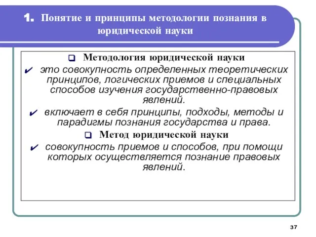 1. Понятие и принципы методологии познания в юридической науки Методология юридической науки