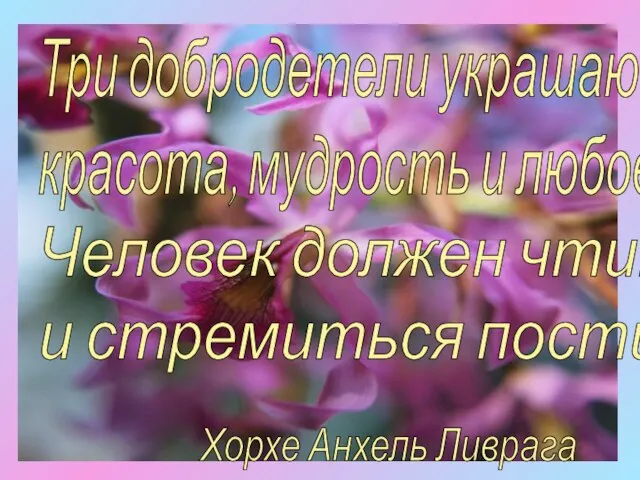 Три добродетели украшают душу: красота, мудрость и любовь. Человек должен чтить и