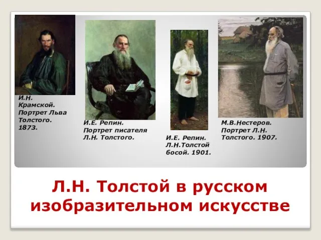 Л.Н. Толстой в русском изобразительном искусстве И.Н. Крамской. Портрет Льва Толстого. 1873.