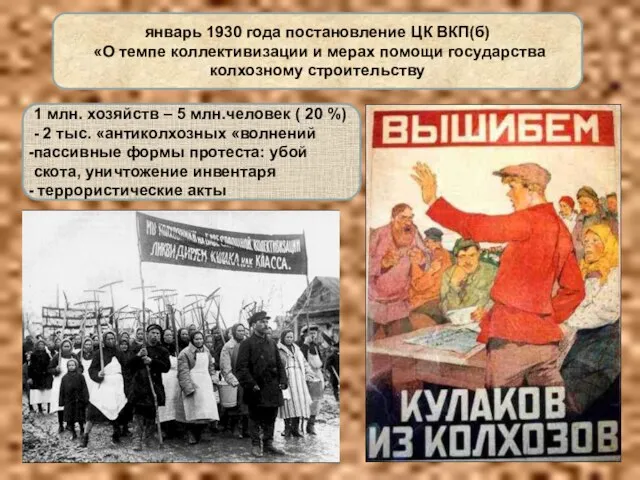 январь 1930 года постановление ЦК ВКП(б) «О темпе коллективизации и мерах помощи
