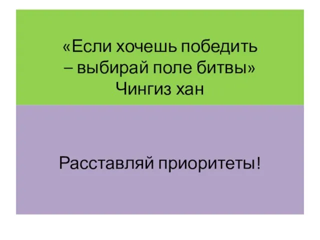 «Если хочешь победить – выбирай поле битвы» Чингиз хан Расставляй приоритеты!