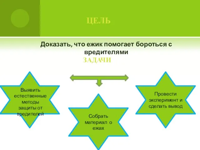 цель Доказать, что ежик помогает бороться с вредителями задачи Выявить естественные методы