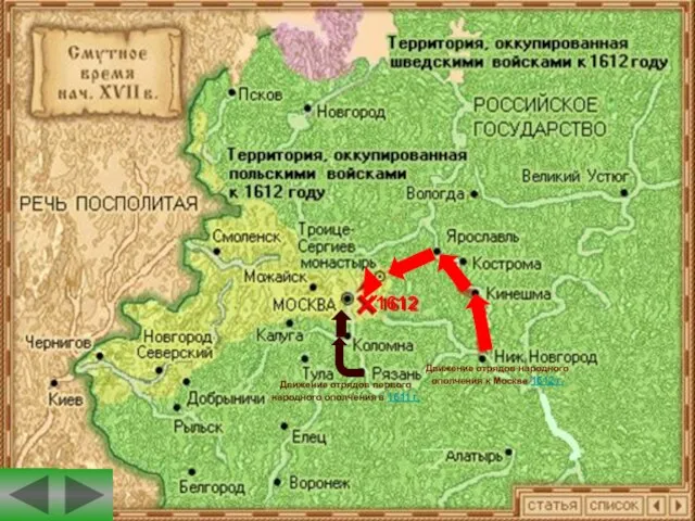 1612 Движение отрядов народного ополчения к Москве 1612 г. Движение отрядов первого