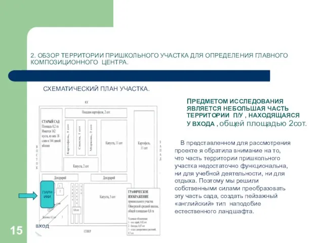 * 2. ОБЗОР ТЕРРИТОРИИ ПРИШКОЛЬНОГО УЧАСТКА ДЛЯ ОПРЕДЕЛЕНИЯ ГЛАВНОГО КОМПОЗИЦИОННОГО ЦЕНТРА. СХЕМАТИЧЕСКИЙ