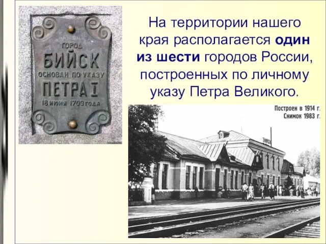 На территории нашего края располагается один из шести городов России, построенных по личному указу Петра Великого.