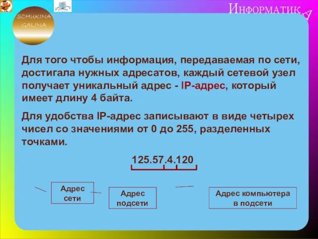 Для того чтобы информация, передаваемая по сети, достигала нужных адресатов, каждый сетевой