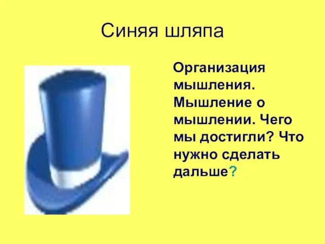 Синяя шляпа Организация мышления. Мышление о мышлении. Чего мы достигли? Что нужно сделать дальше?