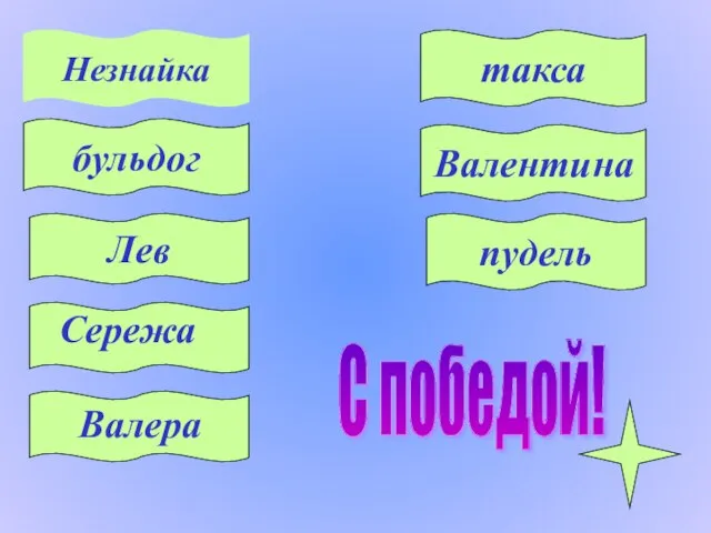 Незнайка бульдог Лев такса Сережа Валера Валентина пудель С победой!