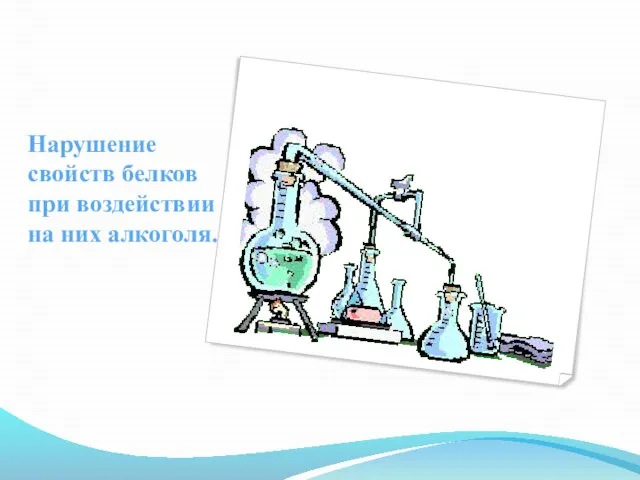 Нарушение свойств белков при воздействии на них алкоголя.