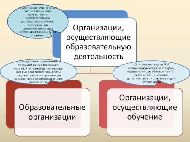 Юридические лица, которым предоставлено право осуществлять образовательную деятельность в качестве основного или