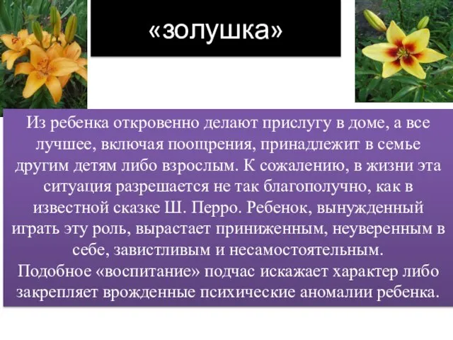 «золушка» Из ребенка откровенно делают прислугу в доме, а все лучшее, включая