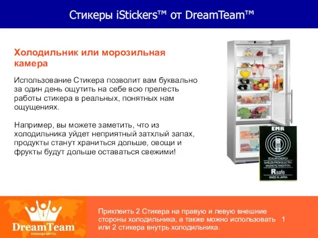 Стикеры iStickers™ от DreamTeam™ Холодильник или морозильная камера Использование Стикера позволит вам