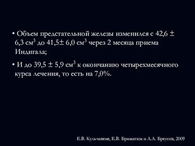 Объем предстательной железы изменился с 42,6 ± 6,3 см3 до 41,5± 6,0