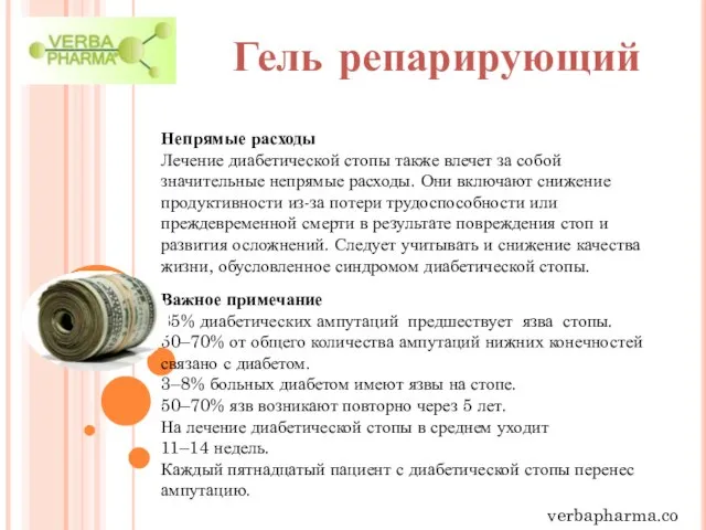 verbapharma.com Гель репарирующий Непрямые расходы Лечение диабетической стопы также влечет за собой