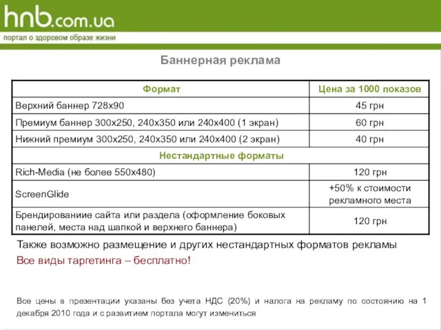 Баннерная реклама Также возможно размещение и других нестандартных форматов рекламы Все виды