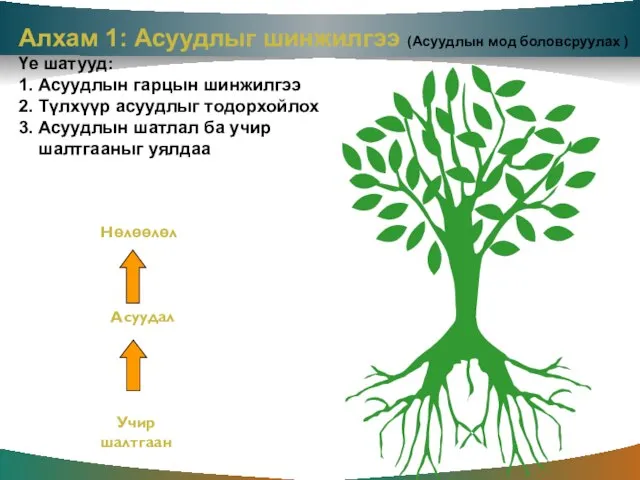 Нөлөөлөл Алхам 1: Асуудлыг шинжилгээ (Асуудлын мод боловсруулах ) Үе шатууд: 1.