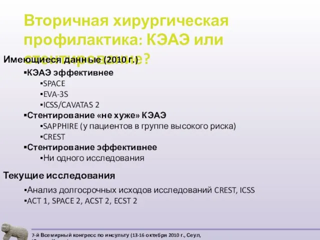 Вторичная хирургическая профилактика: КЭАЭ или стентирование? КЭАЭ эффективнее SPACE EVA-3S ICSS/CAVATAS 2