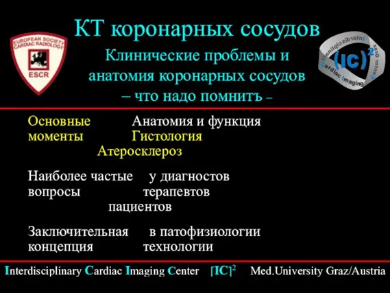 Interdisciplinary Cardiac Imaging Center [IC]2 Med.University Graz/Austria КТ коронарных сосудов Клинические проблемы