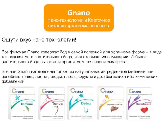 Ощути вкус нано-технологий! Все фиточаи Gnano содержат йод в самой полезной для