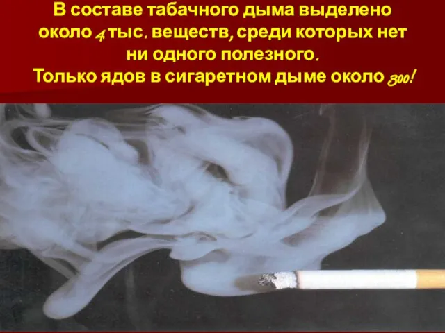 В составе табачного дыма выделено около 4 тыс. веществ, среди которых нет