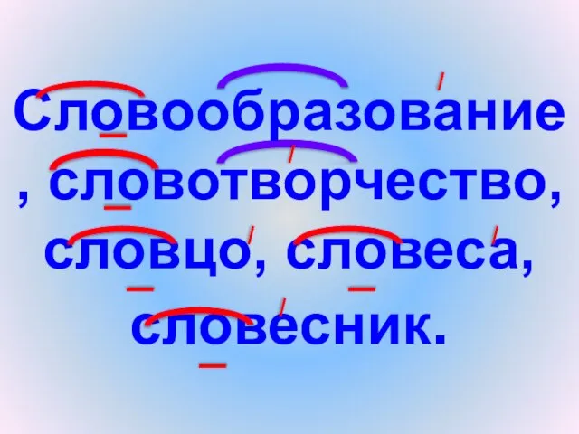 Словообразование, словотворчество, словцо, словеса, словесник.