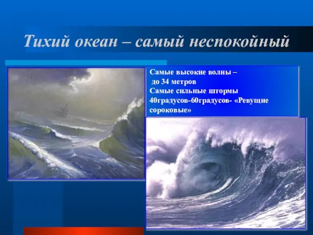 Тихий океан – самый неспокойный Самые высокие волны – до 34 метров