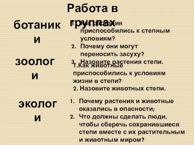 ботаники зоологи экологи Как растения приспособились к степным условиям? Почему они могут